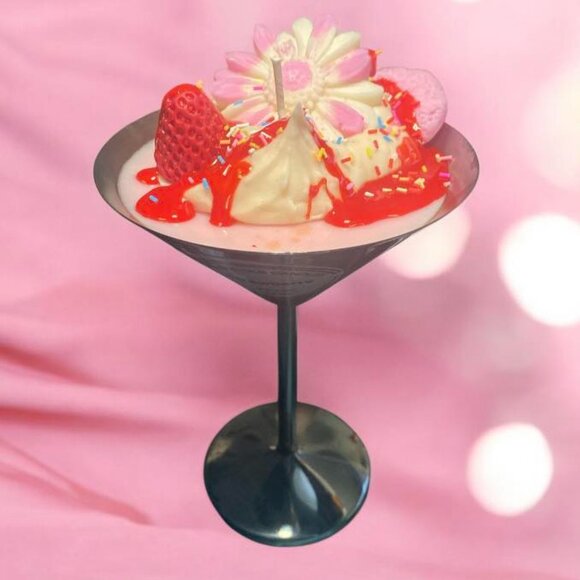 Handmade - Strawberry Martini Candle crafted in a Stainless Steel Martini Glass - Picture 5 of 5